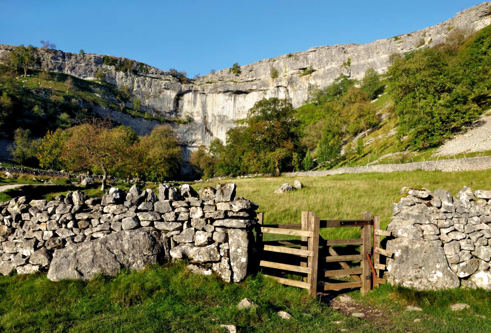 A rise of limestone at Malham Cove, one of the best places to explore in Yorkshire